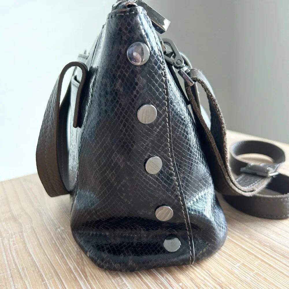 Hammitt Addie Medium Olivine Snakeskin Embossed Leather Tote Crossbody Bag